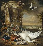 Jan Weenix Een aap en een hond bij dood wild oil painting artist